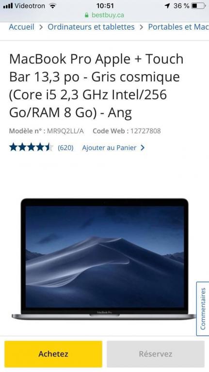 MacBook Pro 13,3 po Quad Core i5 2,3 GHz 256 Go (Jamais ouvert)